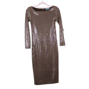 Alice + Olivia Brown Sequins Lined Bodycon Back Zipper To Knee Event Dress XS